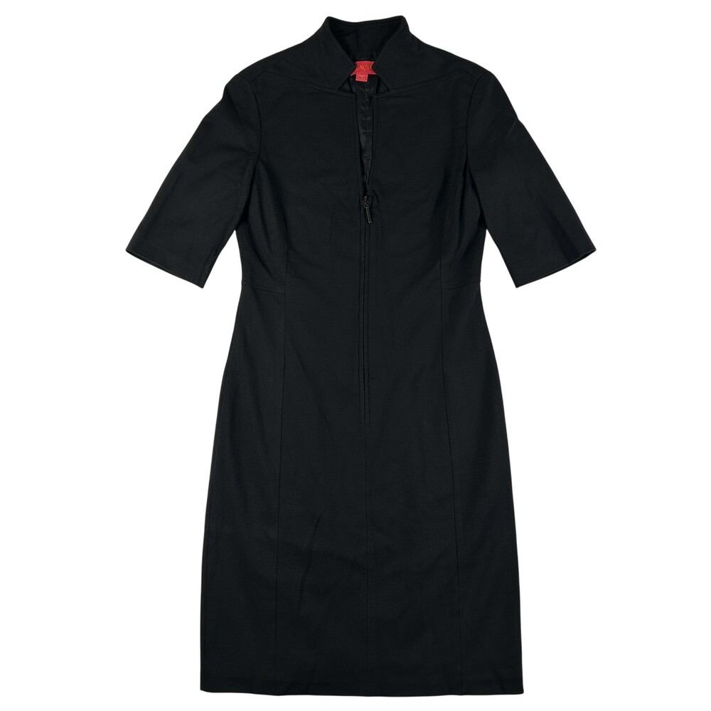 LaVia18 Dress Womens IT 38 Black Zip Front Collared Sheath Knee Length Italy